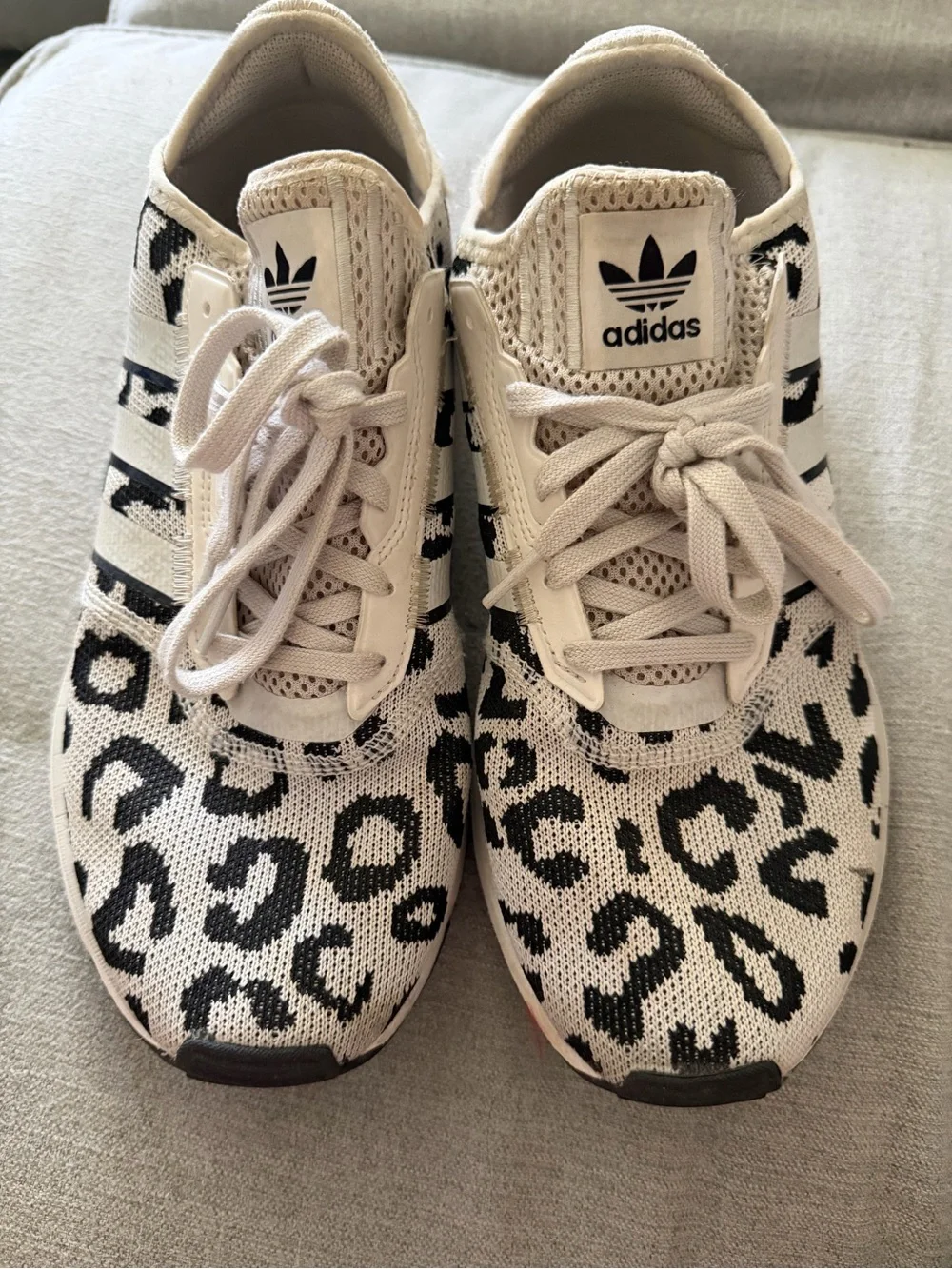 adidas Knit Leopard-Print Sneakers in White and Black